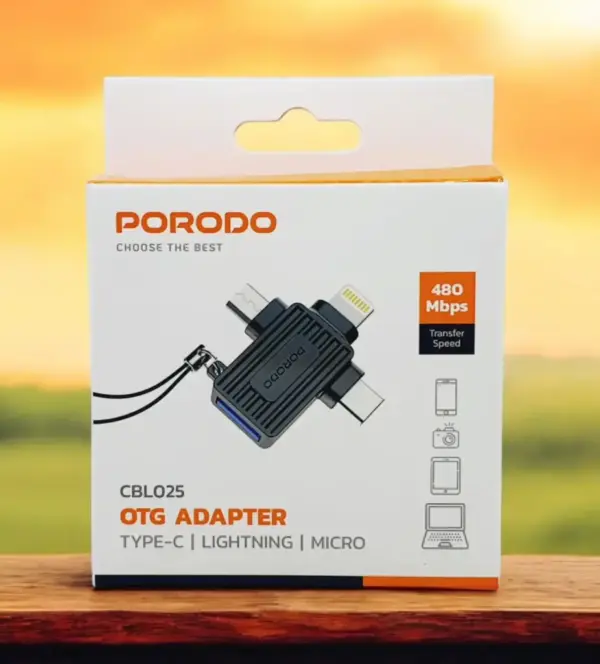 PORODO  3-IN-1 OTG ADAPTER |BLACK